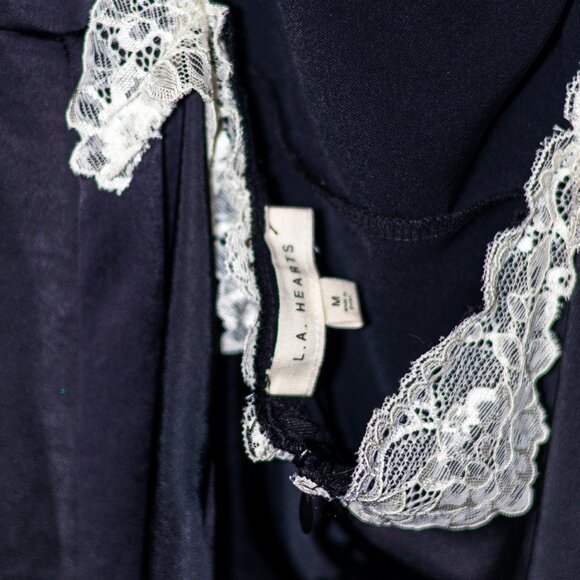 LA Hearts by PacSun Black w/ White Lace Trim Satin Slip Dress - Picture 6 of 6